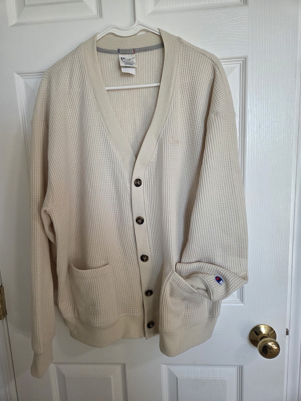 Champion Men’s Cream Waffle Knit Cardigan Sweater